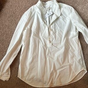 Loft long sleeve half button down white blouse with ruffle NWT size Large